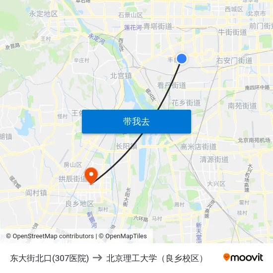 东大街北口(307医院) to 北京理工大学（良乡校区） map
