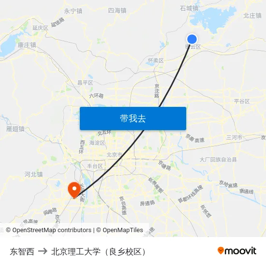 东智西 to 北京理工大学（良乡校区） map