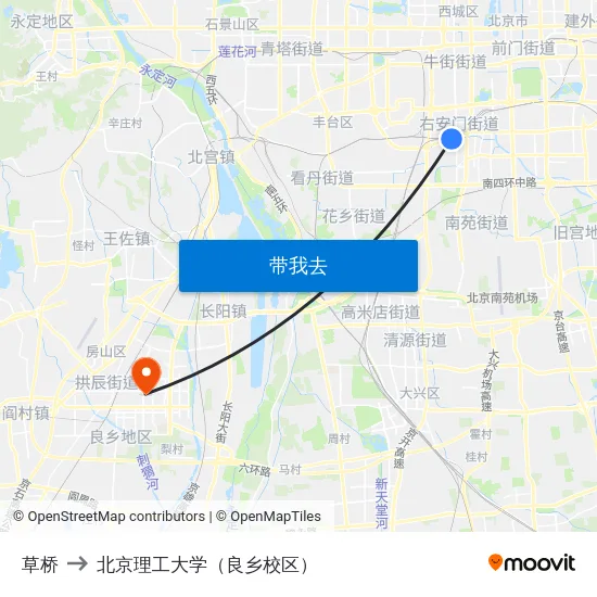 草桥 to 北京理工大学（良乡校区） map