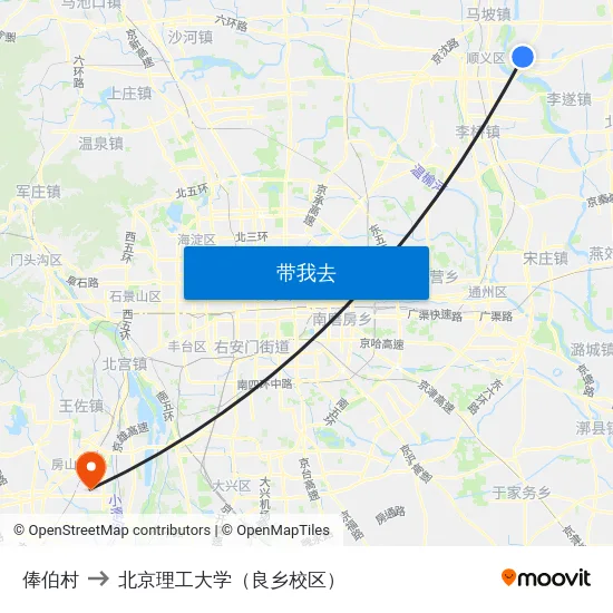 俸伯村 to 北京理工大学（良乡校区） map