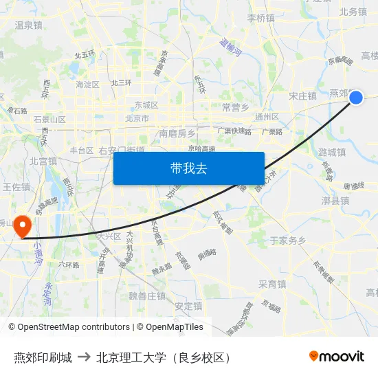 燕郊印刷城 to 北京理工大学（良乡校区） map