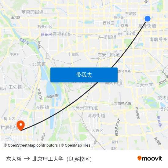 东大桥 to 北京理工大学（良乡校区） map
