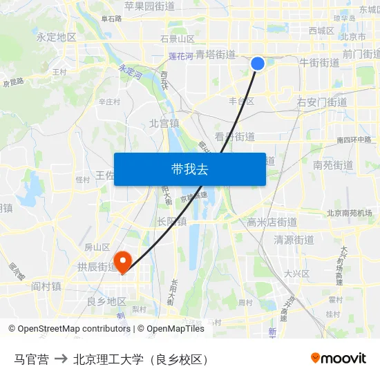 马官营 to 北京理工大学（良乡校区） map