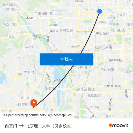 西直门 to 北京理工大学（良乡校区） map