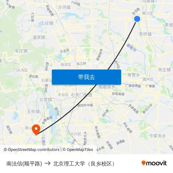 南法信(顺平路) to 北京理工大学（良乡校区） map
