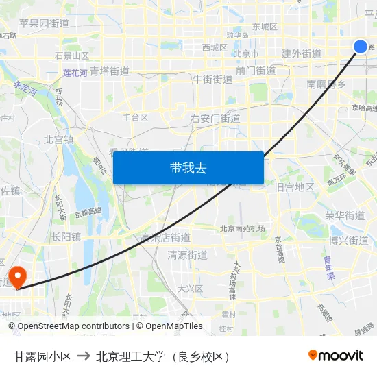 甘露园小区 to 北京理工大学（良乡校区） map