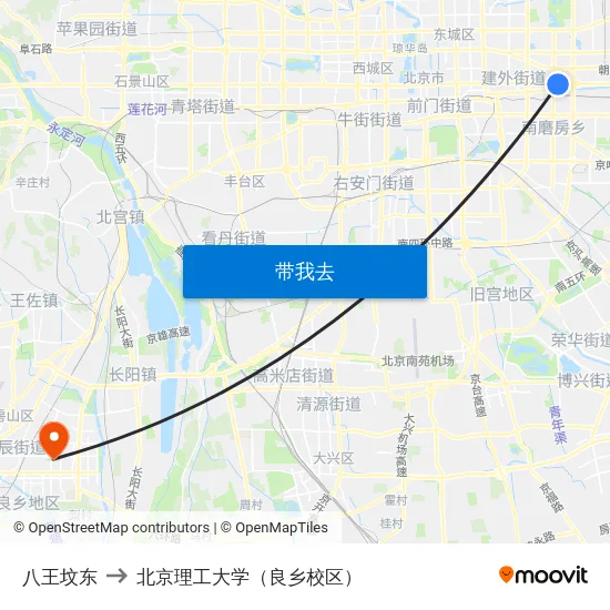 八王坟东 to 北京理工大学（良乡校区） map