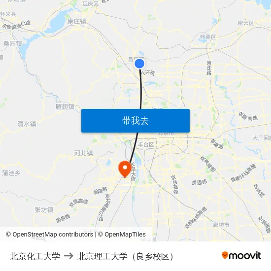 北京化工大学 to 北京理工大学（良乡校区） map
