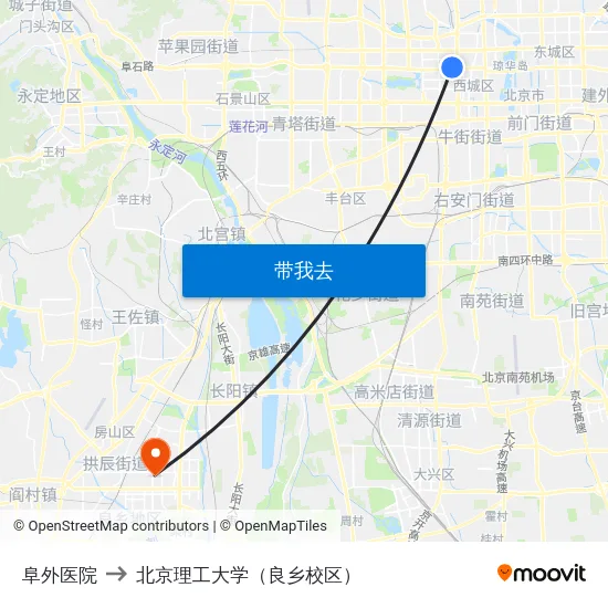 阜外医院 to 北京理工大学（良乡校区） map