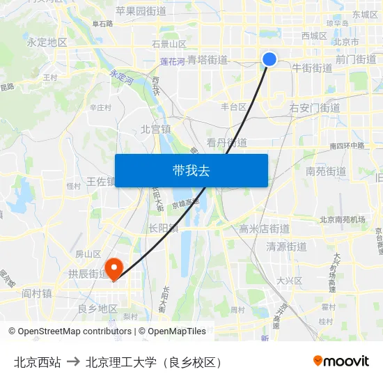 北京西站 to 北京理工大学（良乡校区） map