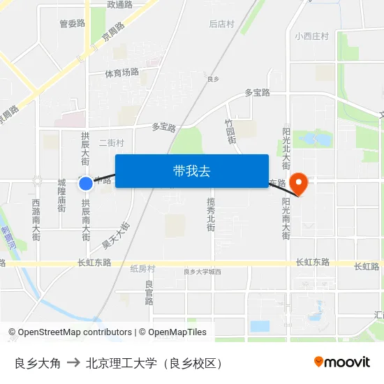良乡大角 to 北京理工大学（良乡校区） map