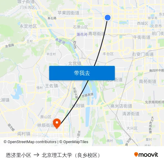 恩济里小区 to 北京理工大学（良乡校区） map