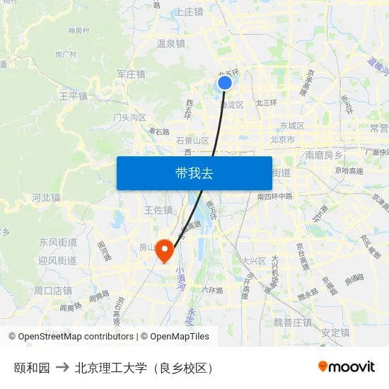 颐和园 to 北京理工大学（良乡校区） map