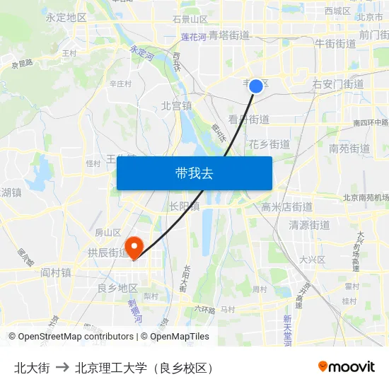 北大街 to 北京理工大学（良乡校区） map