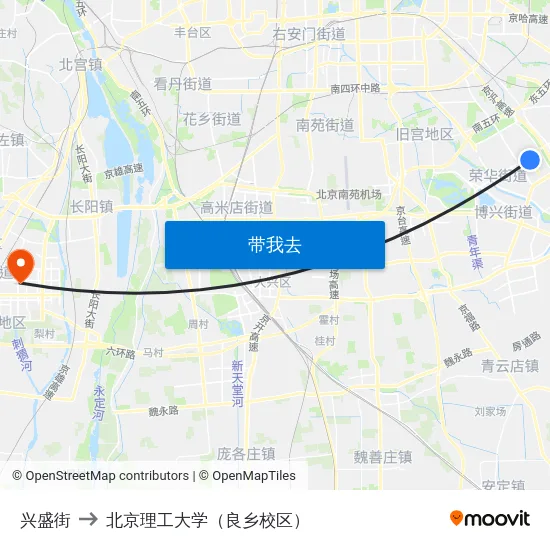 兴盛街 to 北京理工大学（良乡校区） map