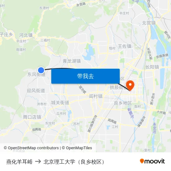 燕化羊耳峪 to 北京理工大学（良乡校区） map
