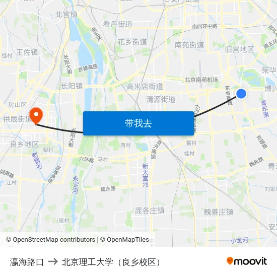瀛海路口 to 北京理工大学（良乡校区） map