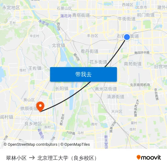 翠林小区 to 北京理工大学（良乡校区） map