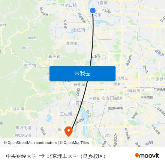 中央财经大学 to 北京理工大学（良乡校区） map