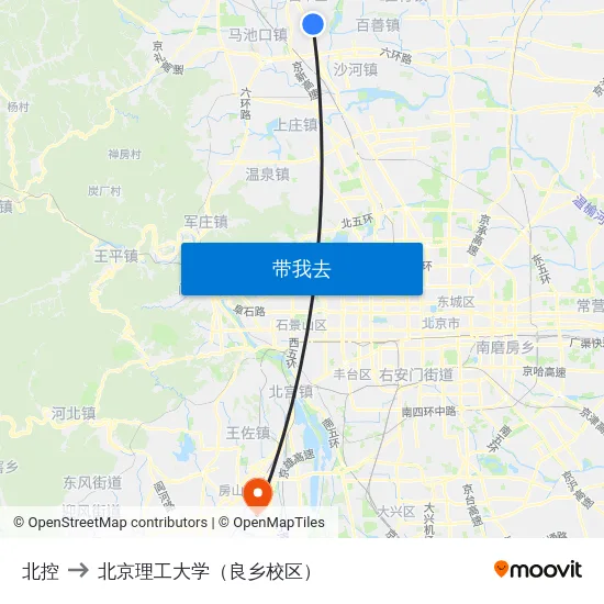 北控 to 北京理工大学（良乡校区） map