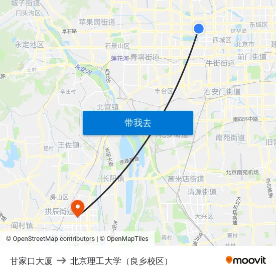 甘家口大厦 to 北京理工大学（良乡校区） map