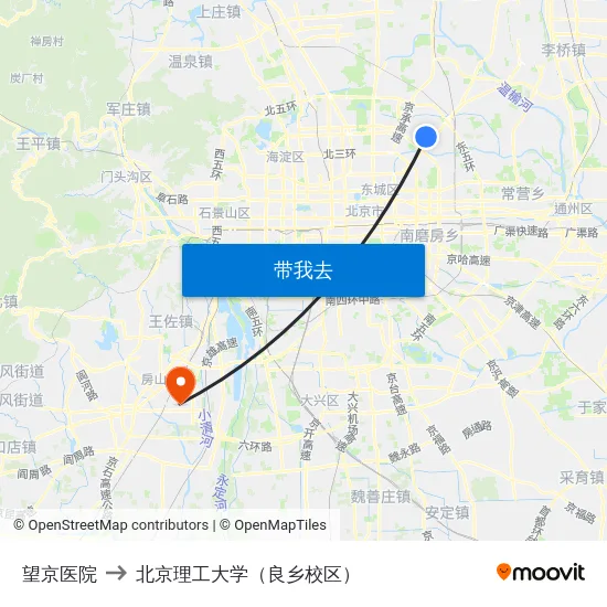 望京医院 to 北京理工大学（良乡校区） map