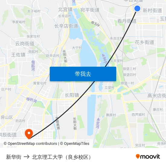 新华街 to 北京理工大学（良乡校区） map