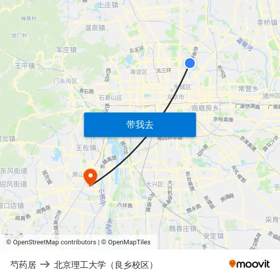 芍药居 to 北京理工大学（良乡校区） map