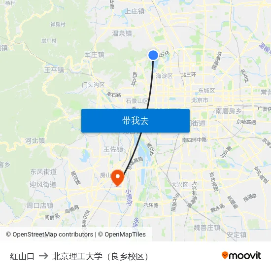 红山口 to 北京理工大学（良乡校区） map