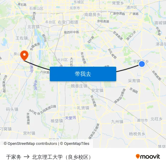 于家务 to 北京理工大学（良乡校区） map