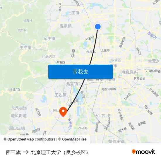 西三旗 to 北京理工大学（良乡校区） map
