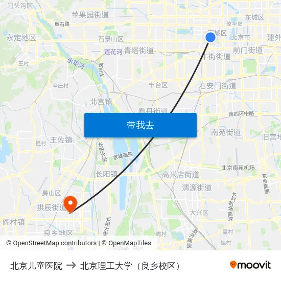 北京儿童医院 to 北京理工大学（良乡校区） map