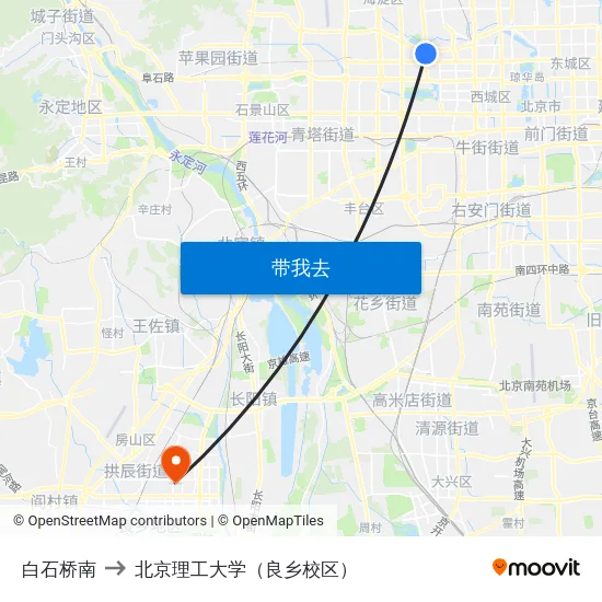 白石桥南 to 北京理工大学（良乡校区） map