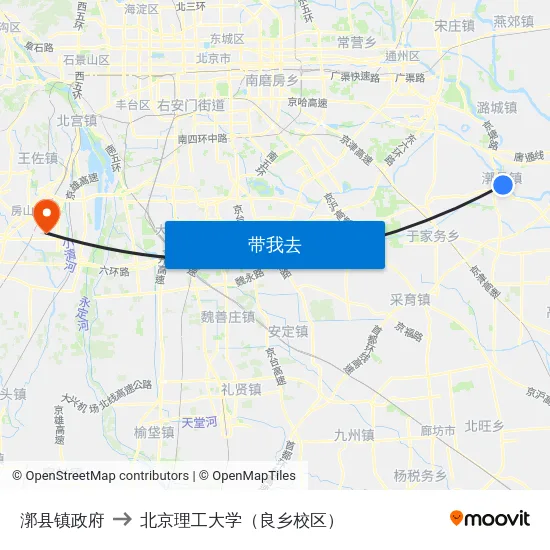 漷县镇政府 to 北京理工大学（良乡校区） map