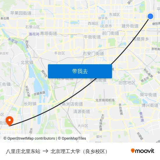 八里庄北里东站 to 北京理工大学（良乡校区） map
