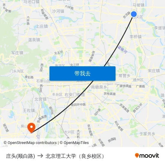 庄头(顺白路) to 北京理工大学（良乡校区） map