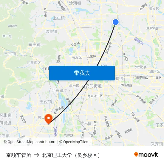 京顺车管所 to 北京理工大学（良乡校区） map