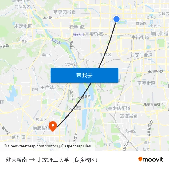 航天桥南 to 北京理工大学（良乡校区） map