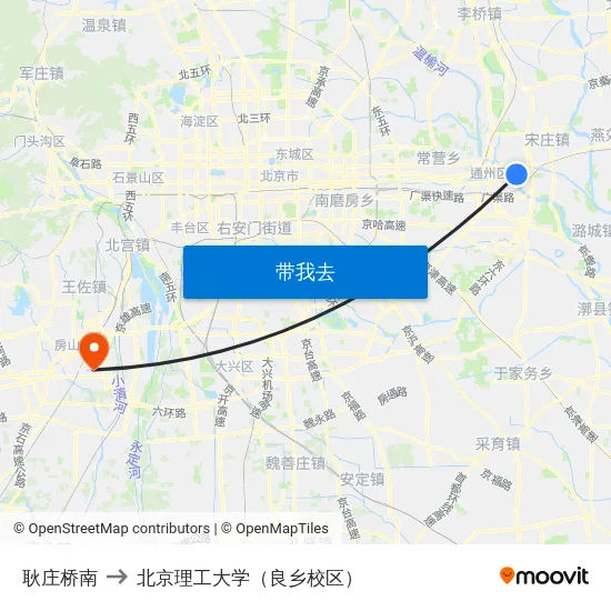 耿庄桥南 to 北京理工大学（良乡校区） map