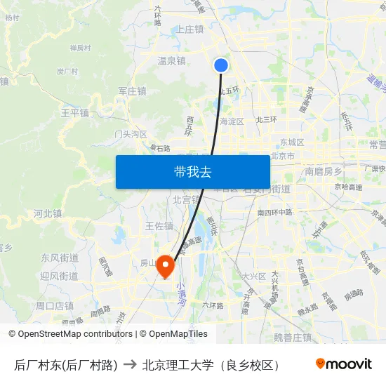 后厂村东(后厂村路) to 北京理工大学（良乡校区） map