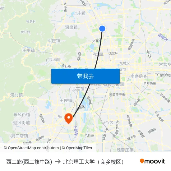 西二旗(西二旗中路) to 北京理工大学（良乡校区） map
