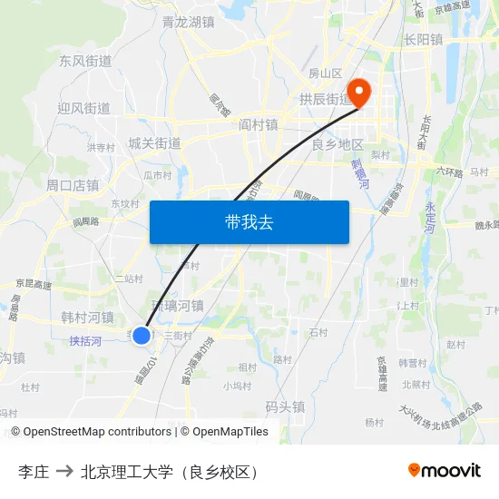 李庄 to 北京理工大学（良乡校区） map