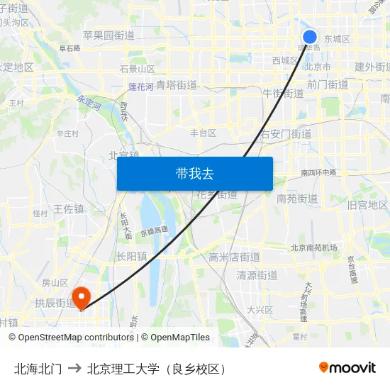 北海北门 to 北京理工大学（良乡校区） map