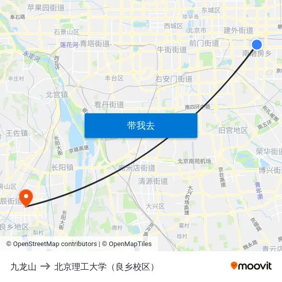 九龙山 to 北京理工大学（良乡校区） map