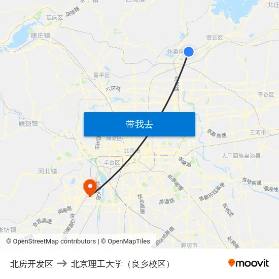 北房开发区 to 北京理工大学（良乡校区） map