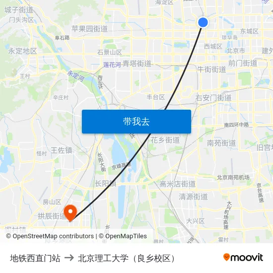 地铁西直门站 to 北京理工大学（良乡校区） map