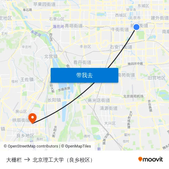 大栅栏 to 北京理工大学（良乡校区） map