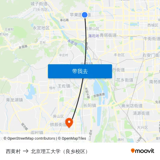 西黄村 to 北京理工大学（良乡校区） map