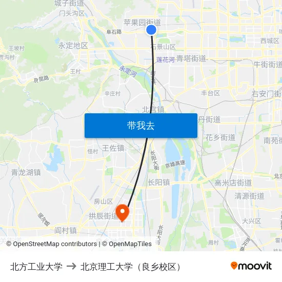 北方工业大学 to 北京理工大学（良乡校区） map