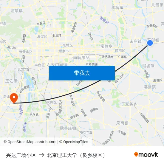 兴达广场小区 to 北京理工大学（良乡校区） map